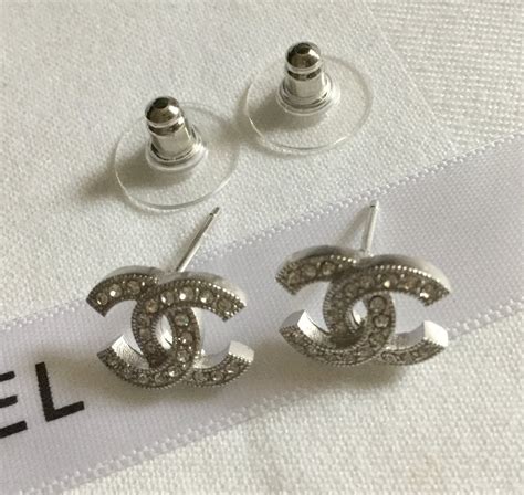 chanel cc stud earrings silver|authentic chanel earrings.